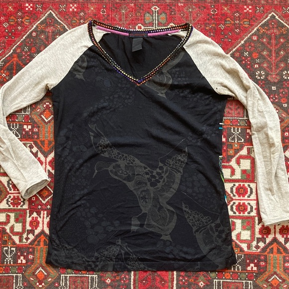 Custo Barcelona Tops - Custo Barcelona Black silver  V-Neck Top club wear